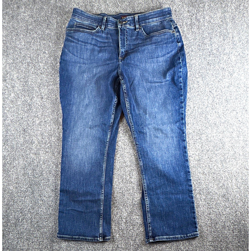 Lee Women's Dark Wash Denim Straight Leg Mid Rise 5-Pocket Button Zip Jeans